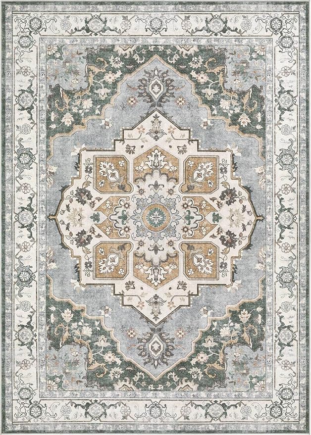 6x9 Washable Area Rug: Vintage Neutral Soft Non Slip Thin Large Floor Carpet - Image 7