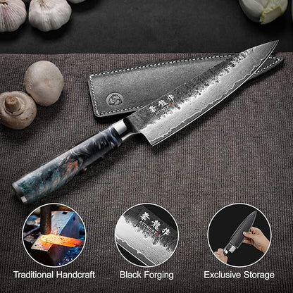 Japanese Chef Knife 8'', Hand Forged 67-Layer Damascus VG10 Core Kitchen Knife - Image 6