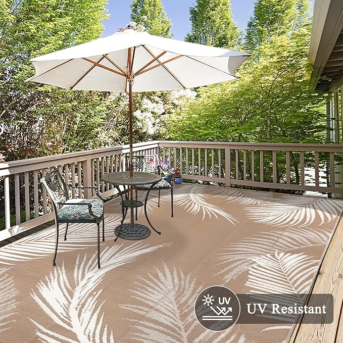 Pauwer Waterproof Outdoor Rug 10x14, Reversible Plastic Straw Patio Camping Rug - Image 3