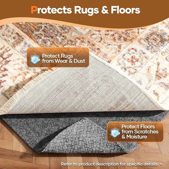 Veken Non Slip Cushioned Rug Pad Gripper 8 x 10 Ft, Felt and Silicone Backing - Image 5