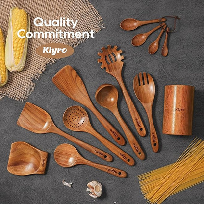 KLYRO Wooden Spoons for Cooking, Nonstick Kitchen Utensils Set - Image 6