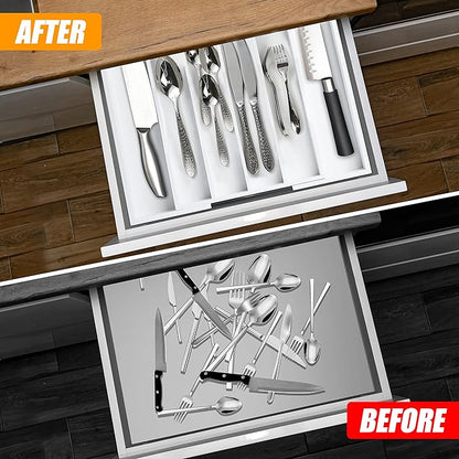 Bellsal White Silverware Organizer Kitchen Drawer Organizer Expandable Bamboo - Image 2