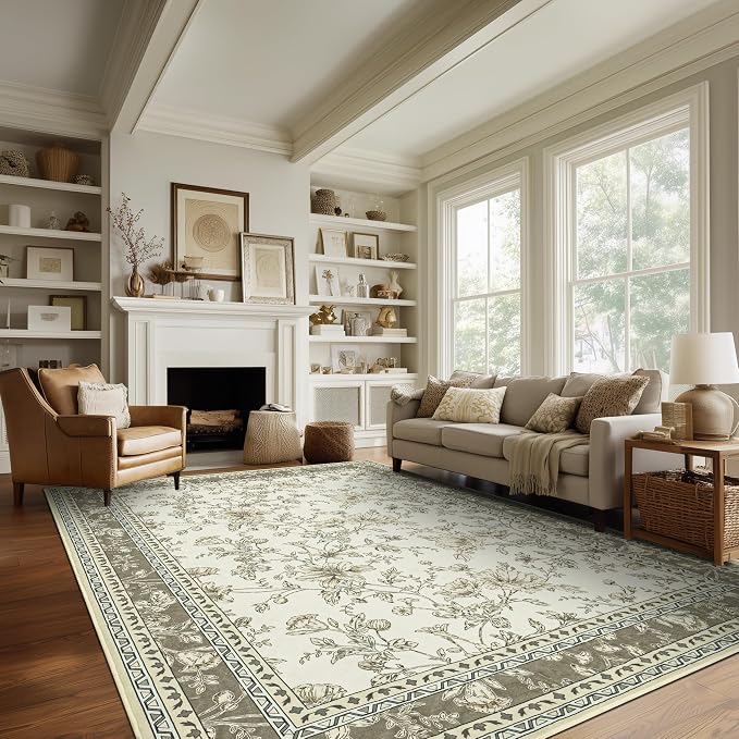 Beige and Taupe Farmhouse Washable 9x12 Area Rugs - Image 8