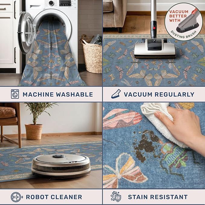 Colorful Vintage Runner Rug 3x10, Washable Carpet - Image 5