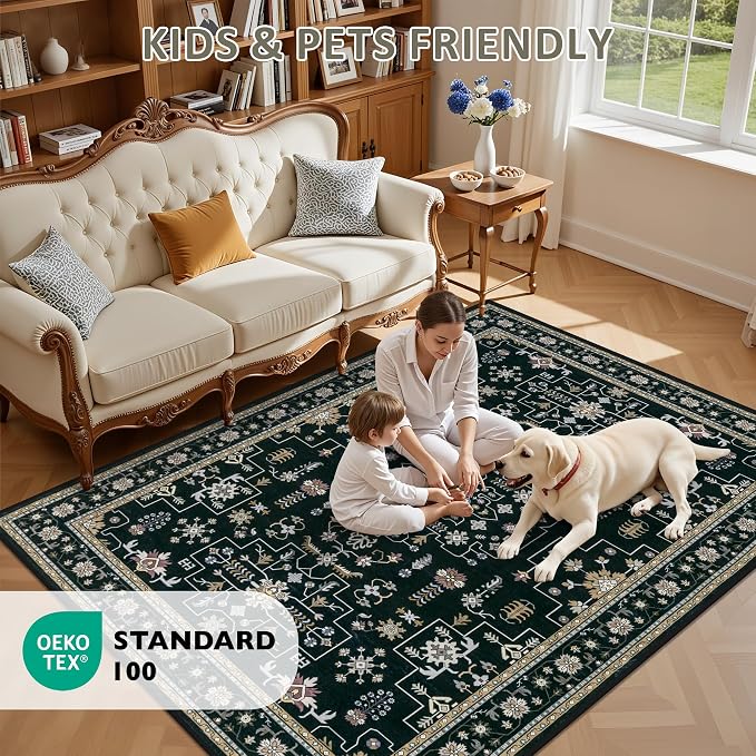4x6 Area Rugs for Living Room: Washable Rug Soft Vintage Boho Medallion Carpet - Image 8