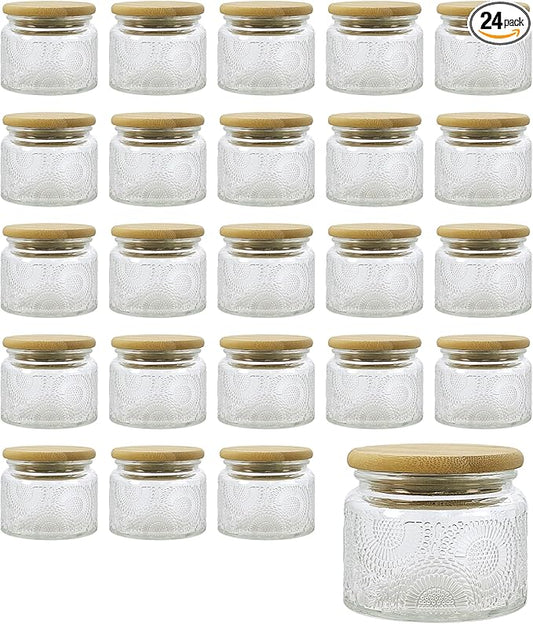 4 oz Mini Glass Jars with Airtight Bamboo Lids 24 pack, Decorative Small Food by LINGSHINE