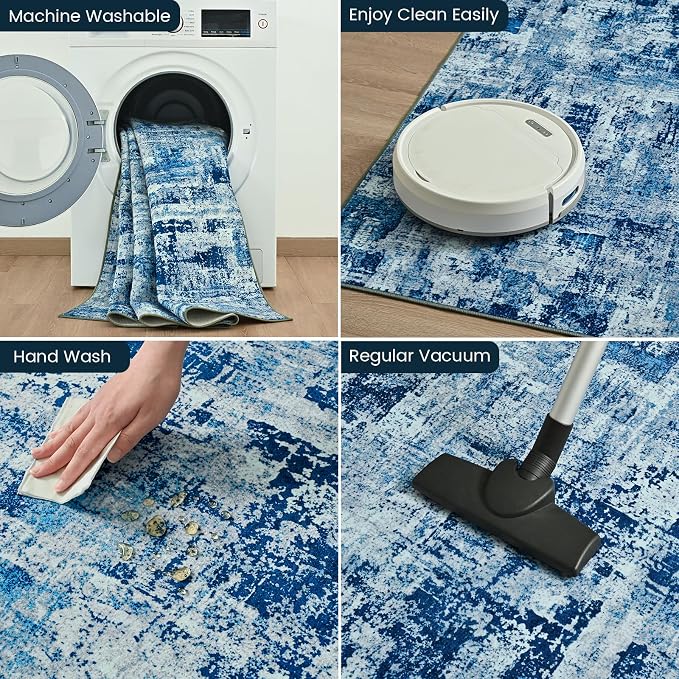 Toneed Abstract Area Rug Modern Washable Rug Soft Non Slip Rug Low Pile - Image 6