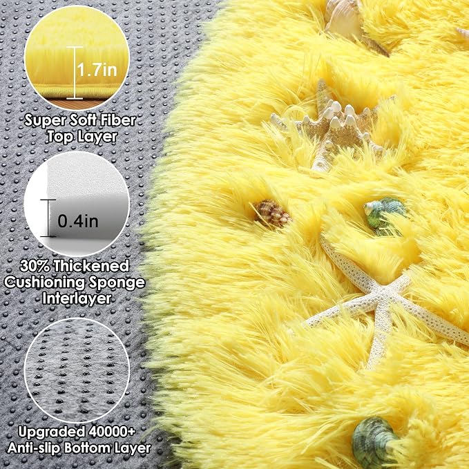 ONASAR Yellow Round Rugs 5ft for Bedroom Living Room, Fluffy Circle Area Rug - Image 2