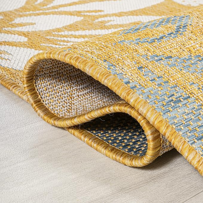 JONATHAN Y Floral Textured Weave Indoor Outdoor Area Rug 3X5 Yellow/Cream - Image 5
