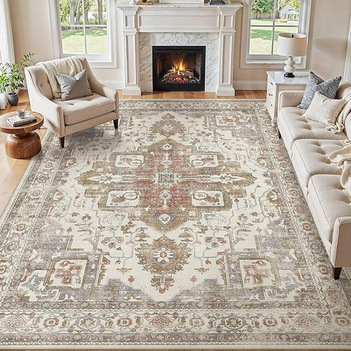 9x12 Washable Area Rugs for Living Room, Large Rug Non Slip Backing Vintage by JessibouAreaRug
