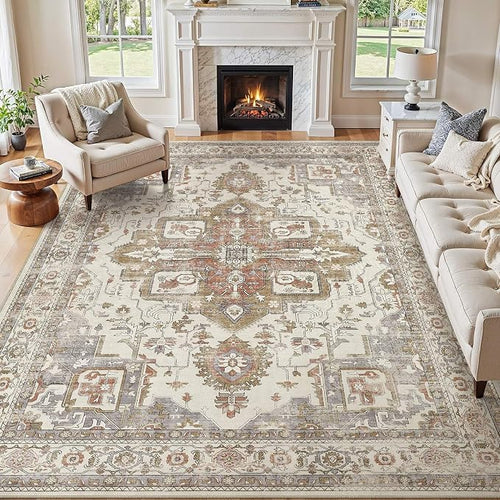 10x12 Washable Area Rugs for Living Room, Large Rug Non Slip Backing Vintage by JessibouAreaRug