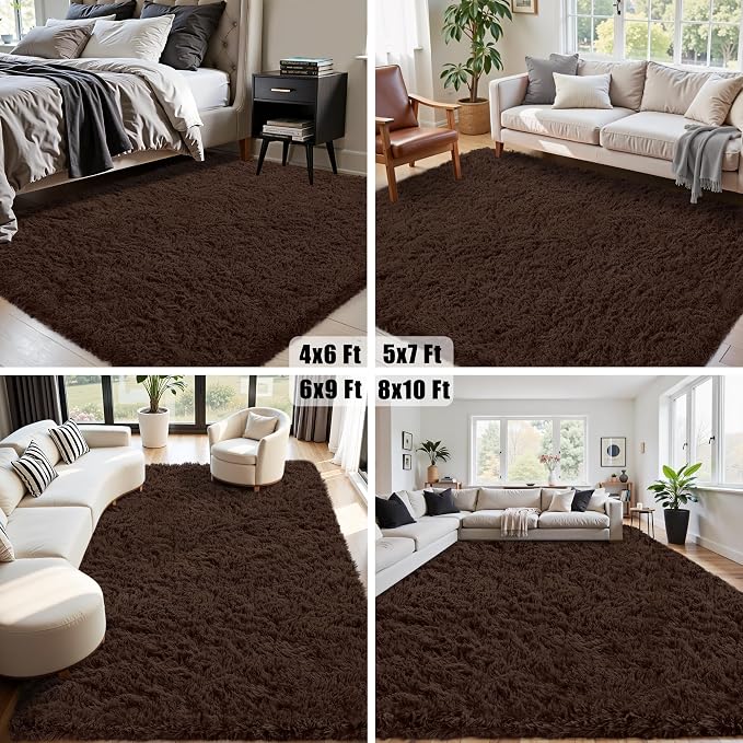 5x8 Area Rug for Living Room:Ultra Soft Fluffy Shag Brown Rugs, Large Fuzzy - Image 7