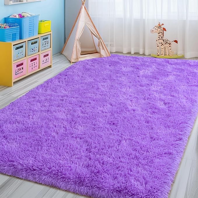 WISH TREE Purple Fluffy Shag Rug 6x9 Ft, Soft Non-Slip Plush Area Rug by WISHTREE