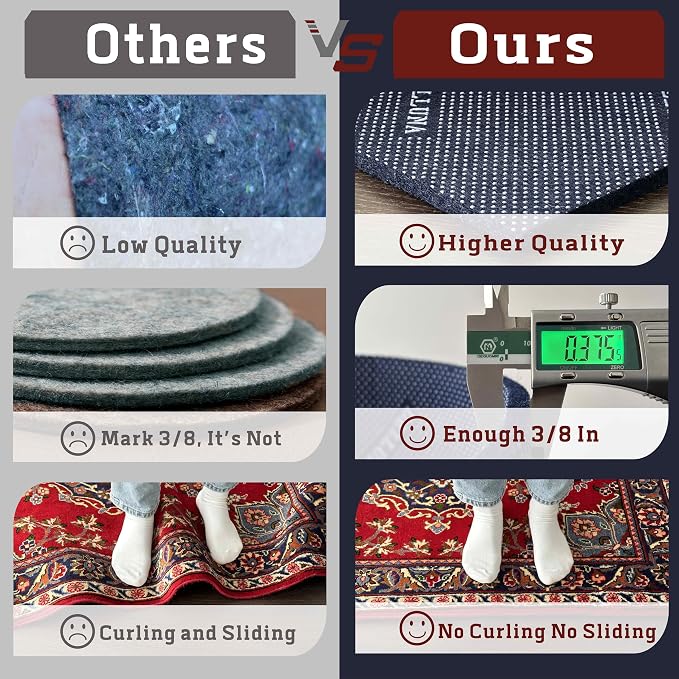 DELLUNA Non-Slip Area Rug Pad 1/4" Thick Double Side Rubber + Felt, Adds - Image 2