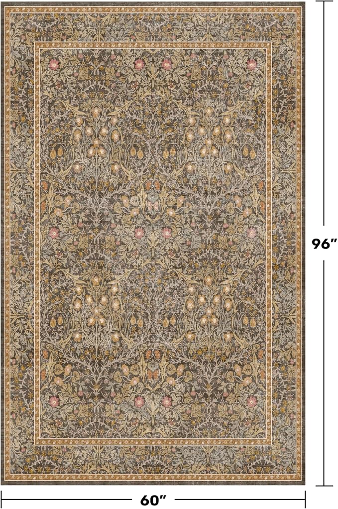 Washable Brown Oriental 5x8 Area Rug - Image 2