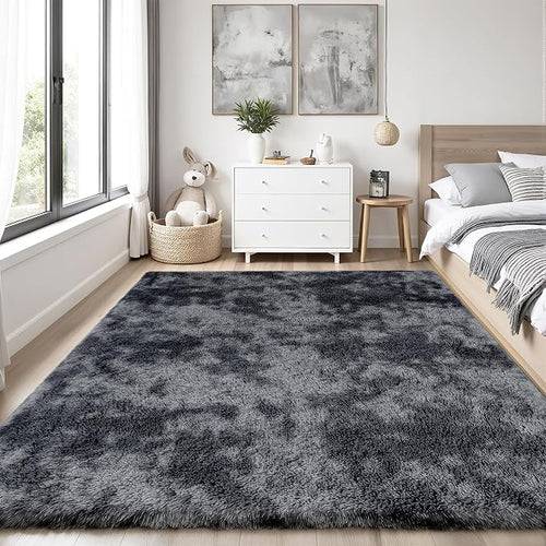 Area Rug for Living Room Bedroom: 4x6 Black Grey Soft Fluffy Shag Upgrade - Image 2