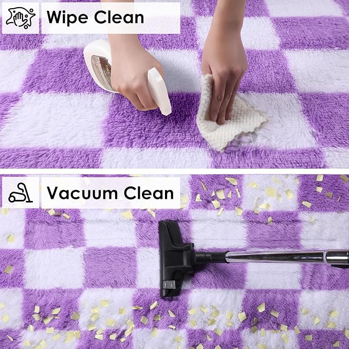 KICMOR Purple Rugs for Living Room Bedroom, 5x7 Fluffy Soft Checkered Area Rug - Image 4