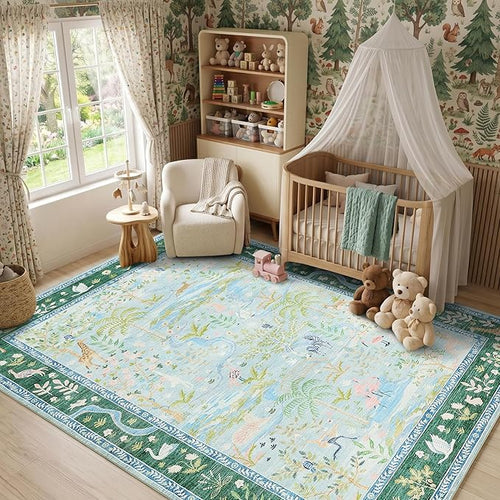 8x10 Washable Rug for Living Room Blue Animal Print Large Bedroom Rugs Non Slip - Image 2