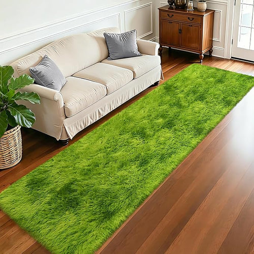 2x10 Feet Tie-Dye Green Shag Fluffy Rug - Image 2