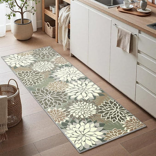 2x6 Washable Runner Rug for Hallway Tropical Botanical Modern Floral Chenille - Image 2