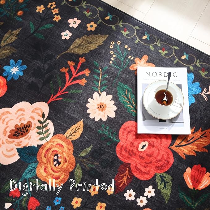 Rugcomf Round Rug 4ft Washable Circle Rug Non Slip Low Pile Boho Floral Small - Image 8
