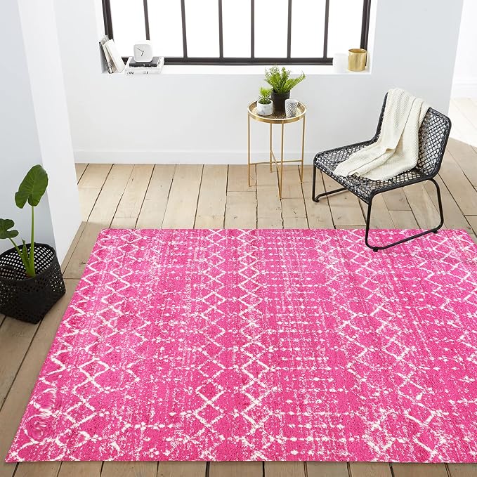JONATHAN Y Boho Vintage Diamond Fuchsia/Ivory Indoor Area Rug 5X8 ft, Moroccan - Image 5