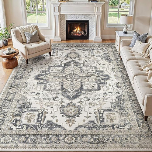 10x12 Washable Area Rugs for Living Room, Large Rug Non Slip Backing Vintage by JessibouAreaRug