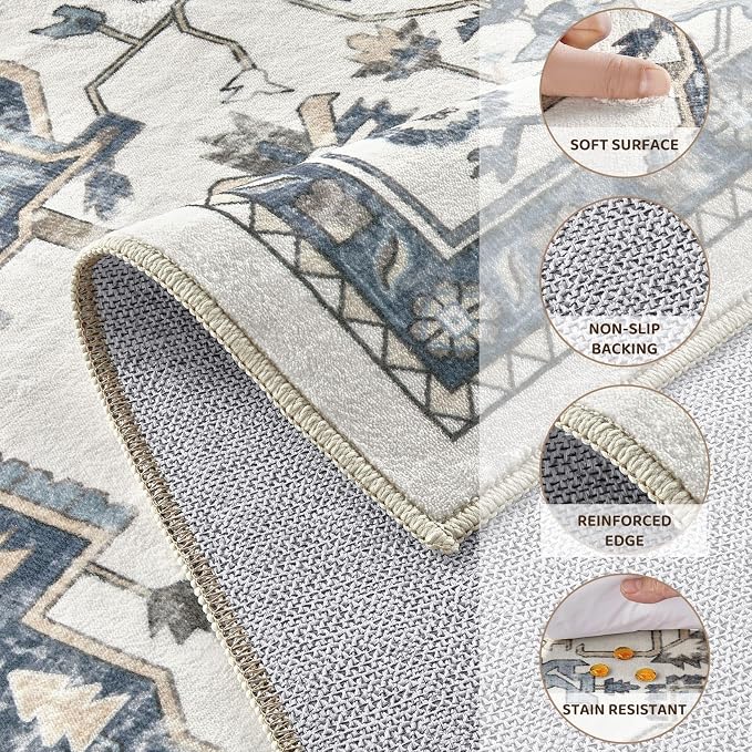 9x12 Washable Area Rugs for Living Room, Large Rug Non Slip Backing Vintage - Image 8
