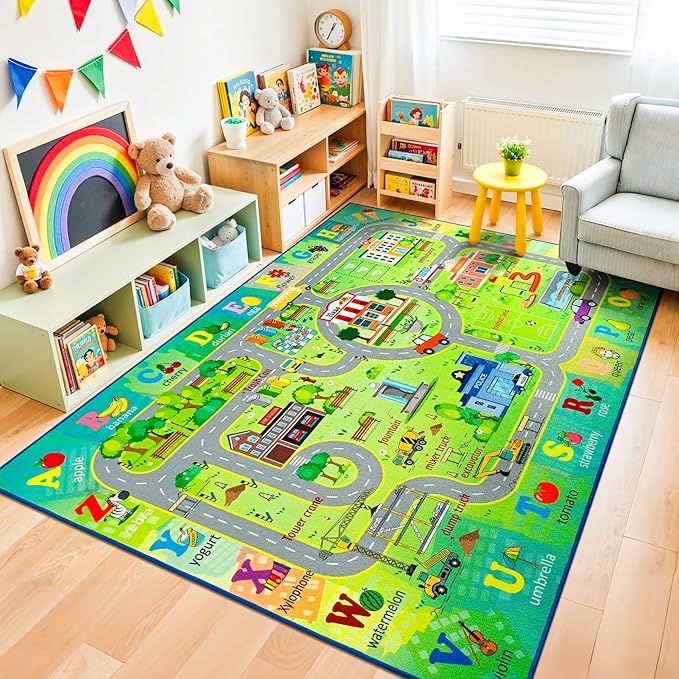 Chicrug 5x7 Car Road Area Rug for Kids Playroom Bedroom, Non Slip Low Pile - Image 5