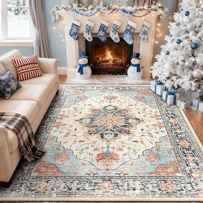 RELEANY Area Rugs 5'x8' Washable Non-Slip, Floral Vintage Distress Medallion - Image 2