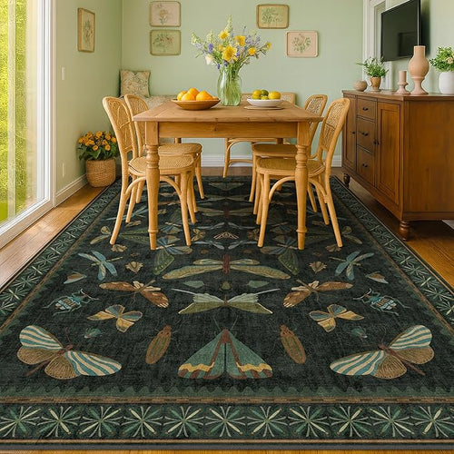 6x9 Dark Green Area Rugs for Dining Room by HazoHaus