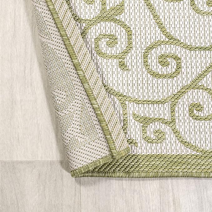 JONATHAN Y Vintage Filigree Indoor Outdoor Runner Rug 2X8 Green/Cream, Madrid - Image 6