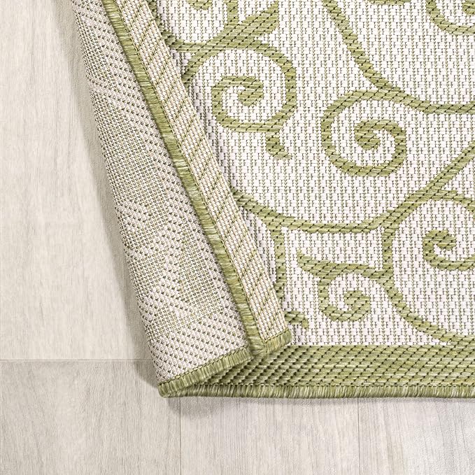 JONATHAN Y Vintage Filigree Indoor Outdoor Area Rug 8X10 Green/Cream, Madrid - Image 5