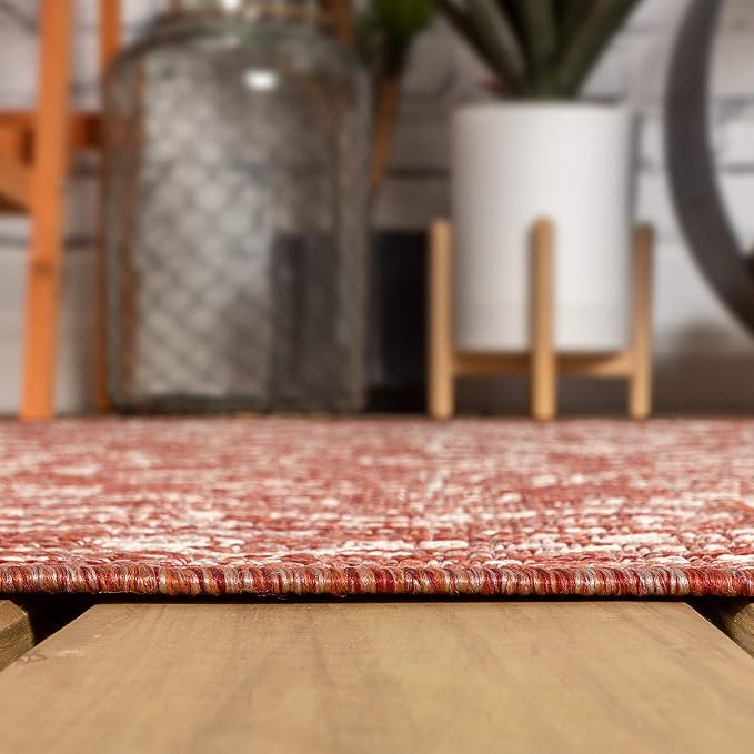 JONATHAN Y Boho Medallion Indoor Outdoor Area Rug 6X9 Red/Taupe, Malta Textured - Image 7