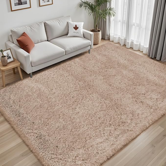 Area Rug for Living Room Bedroom: 5x7 Camel Soft Fluffy Shag Upgrade Non-Slip - Image 7