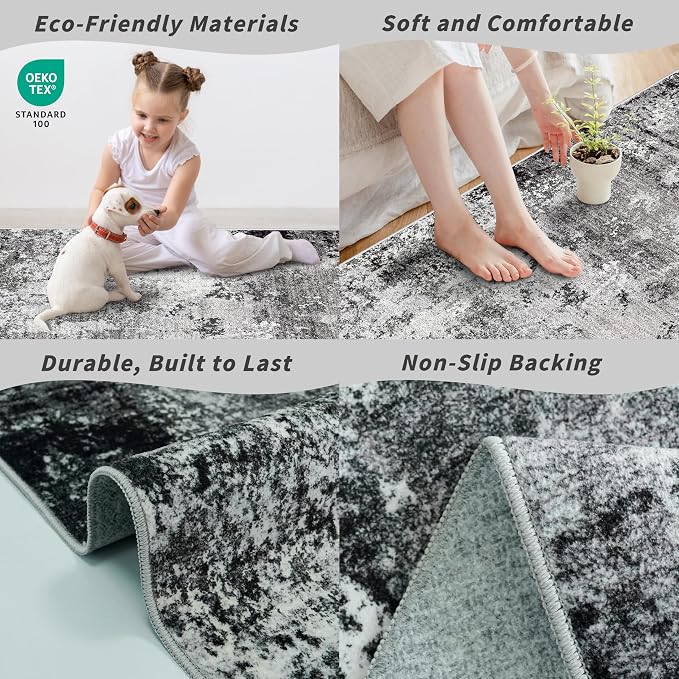 Kitchen Runner Rug 3x7 Washable Non-Slip Modern Abstract Neutral Carpet - Image 5