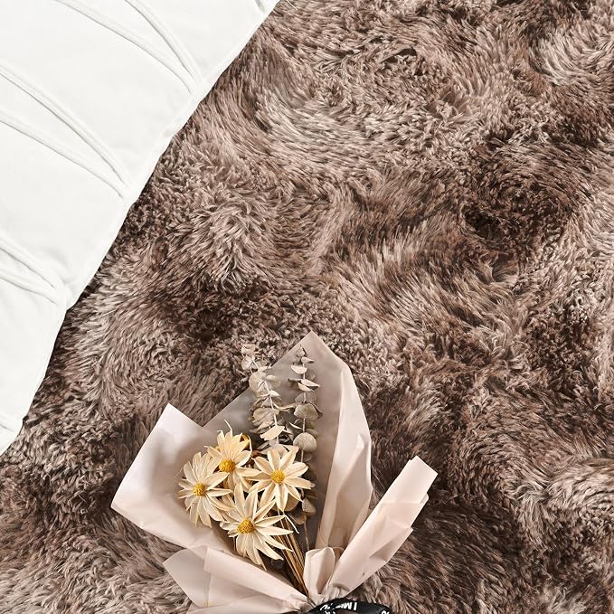 FlyDOIT Large Area Rugs for Living Room, 5x8 Feet Tie-Dyed Coffee Shaggy Rug - Image 5