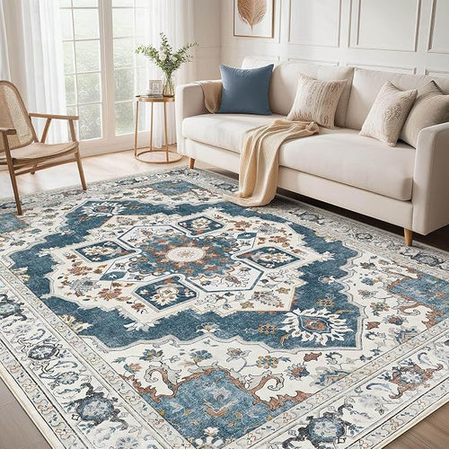 6x9 Washable Area Rug: Vintage Neutral Soft Non Slip Thin Large Floor Carpet by MICGEEK