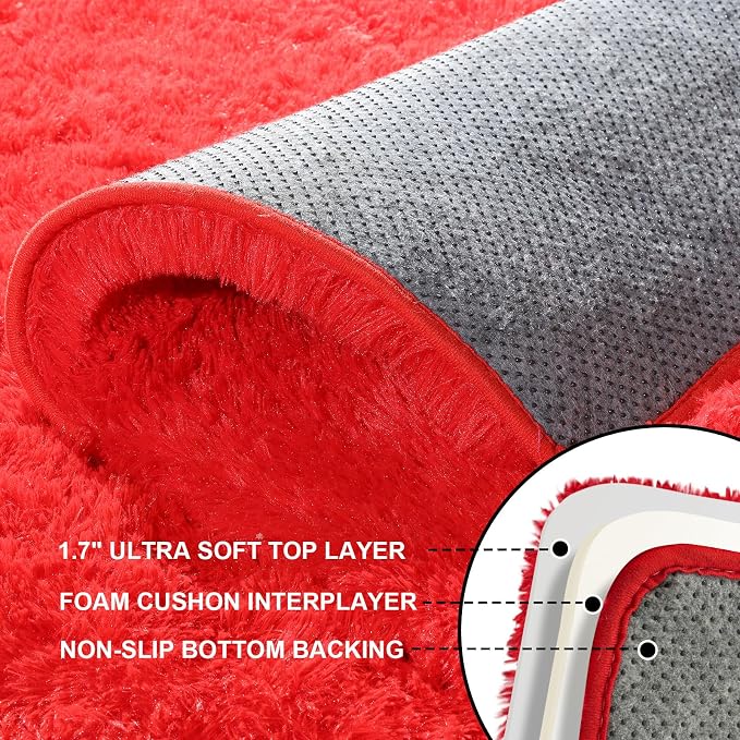 6x9 Area Rugs for Living Room, Large Fluffy Red Rugs for Bedroom, Fuzzy Shag - Image 3