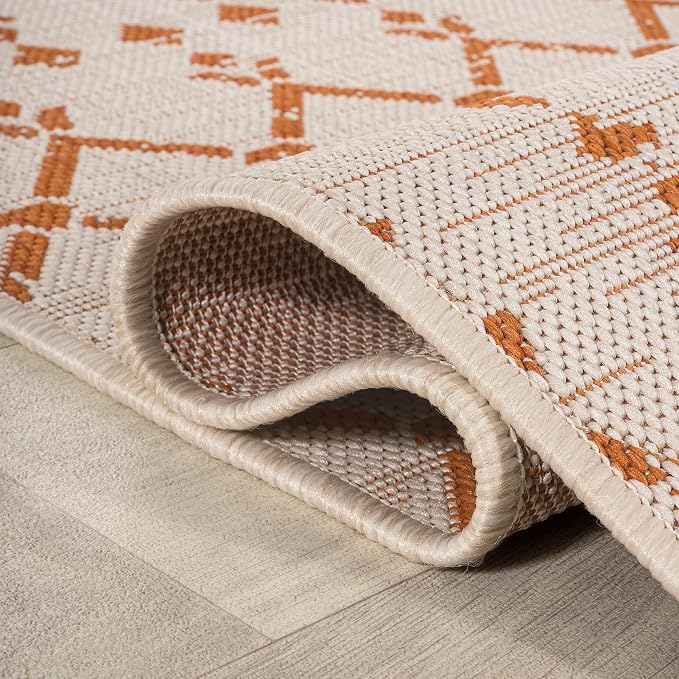JONATHAN Y Moroccan Geometric Indoor Outdoor Area Rug 4X6 Cream/Orange - Image 6