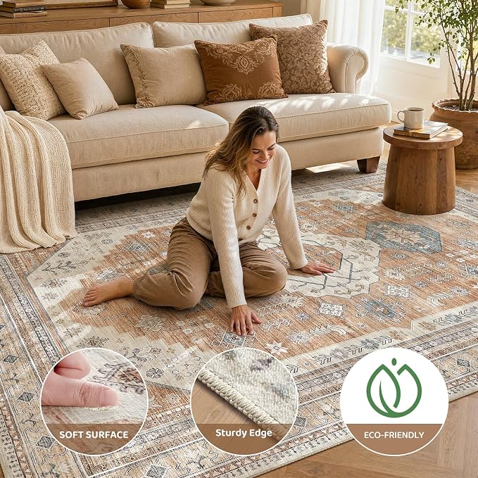 6x9 Washable Area Rug, Large Rugs - Image 2