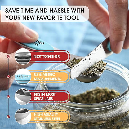 Spring Chef Stainless Steel Magnetic Measuring Spoons Set of 8 - Image 6