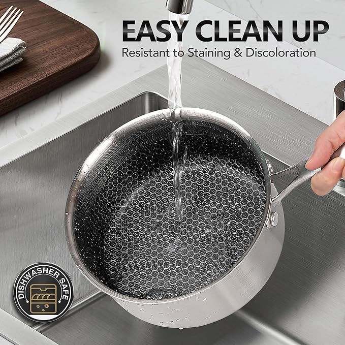 MICHELANGELO Stainless Steel Saucepan Set 1QT & 2QT, Premium Triple Ply Sauce - Image 6