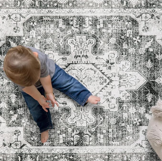 Moynesa Ultra-Thin Washable Gray Hallway Runner Rug - Image 6