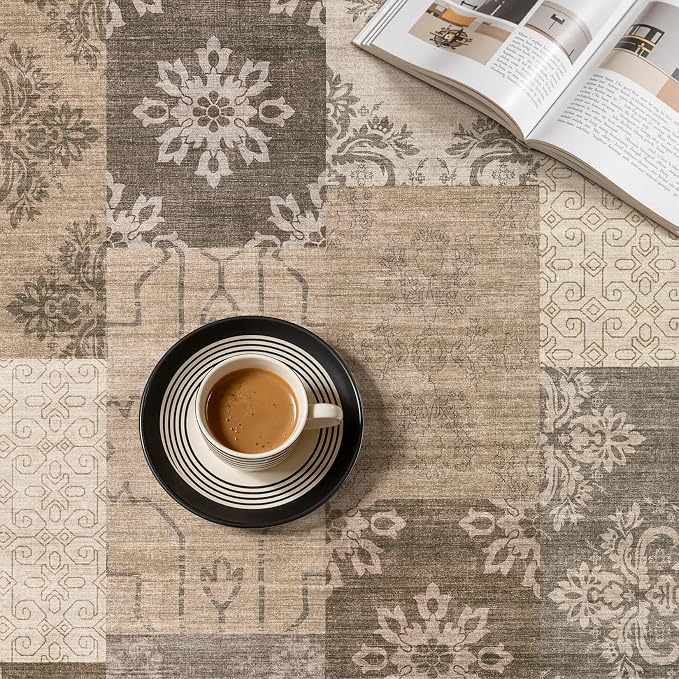 UERMEI 5x7 Area Rug for Living Room, Washable Brown Modern Geometric Patchwork - Image 9