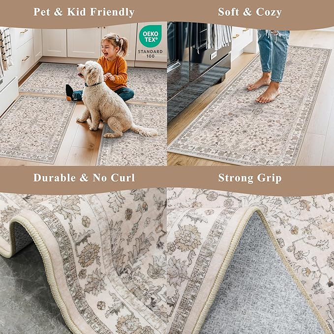 Kitchen Rugs Non-Slip Washable 2 Piece, Modern Boho Low Pile Stain-Resistant - Image 5