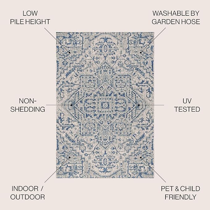 JONATHAN Y Boho Medallion Indoor Outdoor Area Rug 9X12 Navy/Gray, Estrella - Image 2
