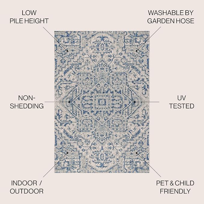 JONATHAN Y Boho Medallion Indoor Outdoor Area Rug 3X5 Navy/Gray, Estrella - Image 2