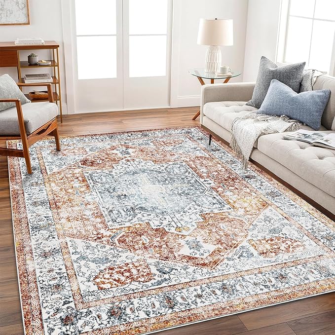 CHAMPLANT Area Rug 6x9 Washable Rug Tangerine Vintage Traditional Floor Cover by CHAMPLANT