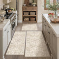 Neutral Kitchen Rug Set of 3 Washable Beige Vintage Kitchen Mats by WondRg